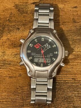 Vintage Official Licensed Chevrolet Corvette Analog-Digital Stainless Steel Watc